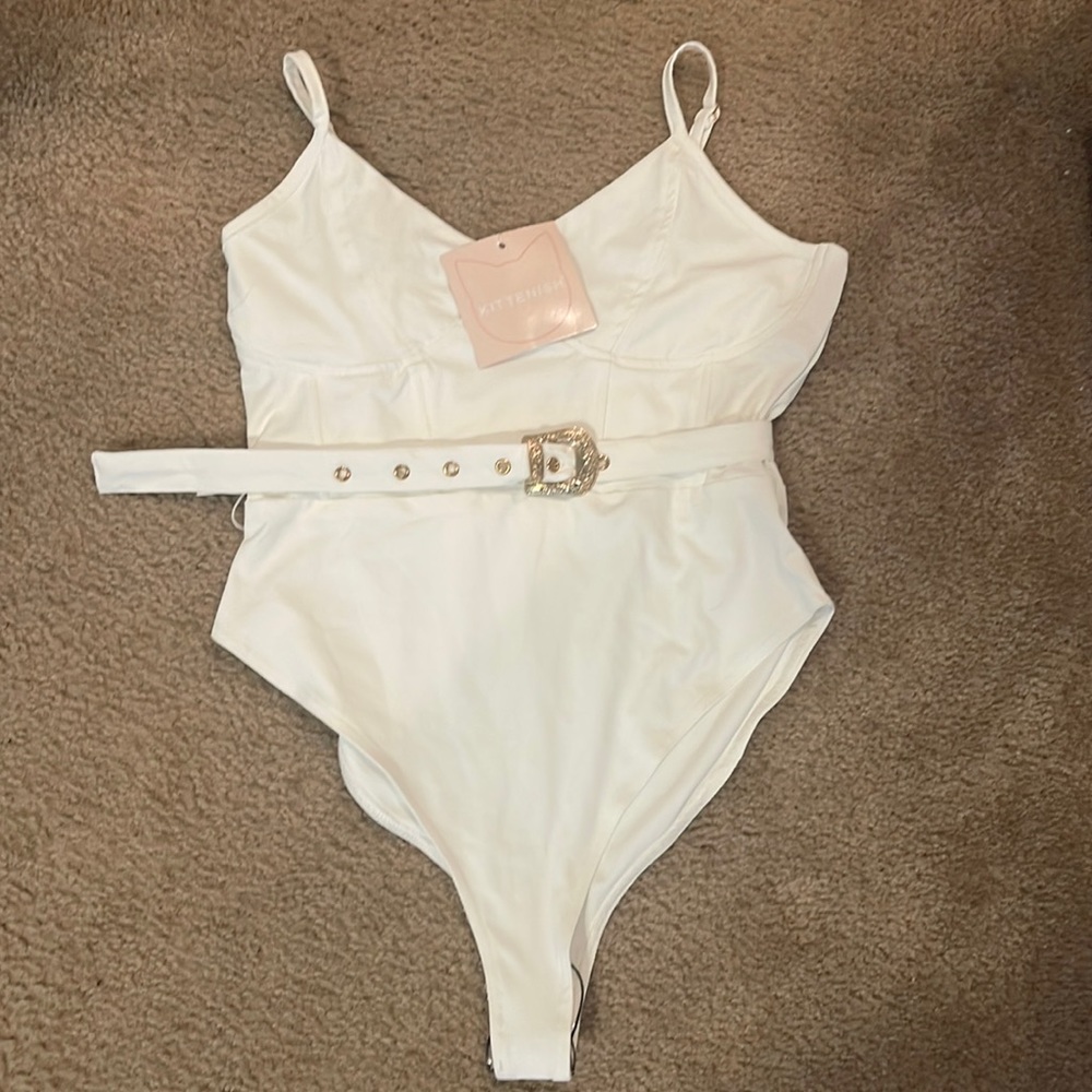 Kittenish White Bustier One Piece Swimsuit